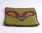 Knit and Crochet Coaster Personalized Aries Zodiac Mug Rug Olive Green Rust Brown Home Decor