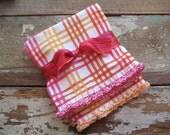 Crochet Trim Happy Tangerine Check Towel Set of 2