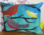 Bird Party Needle Felt Pillow, throw, cushion, wool, decorative pillow, bird, tree