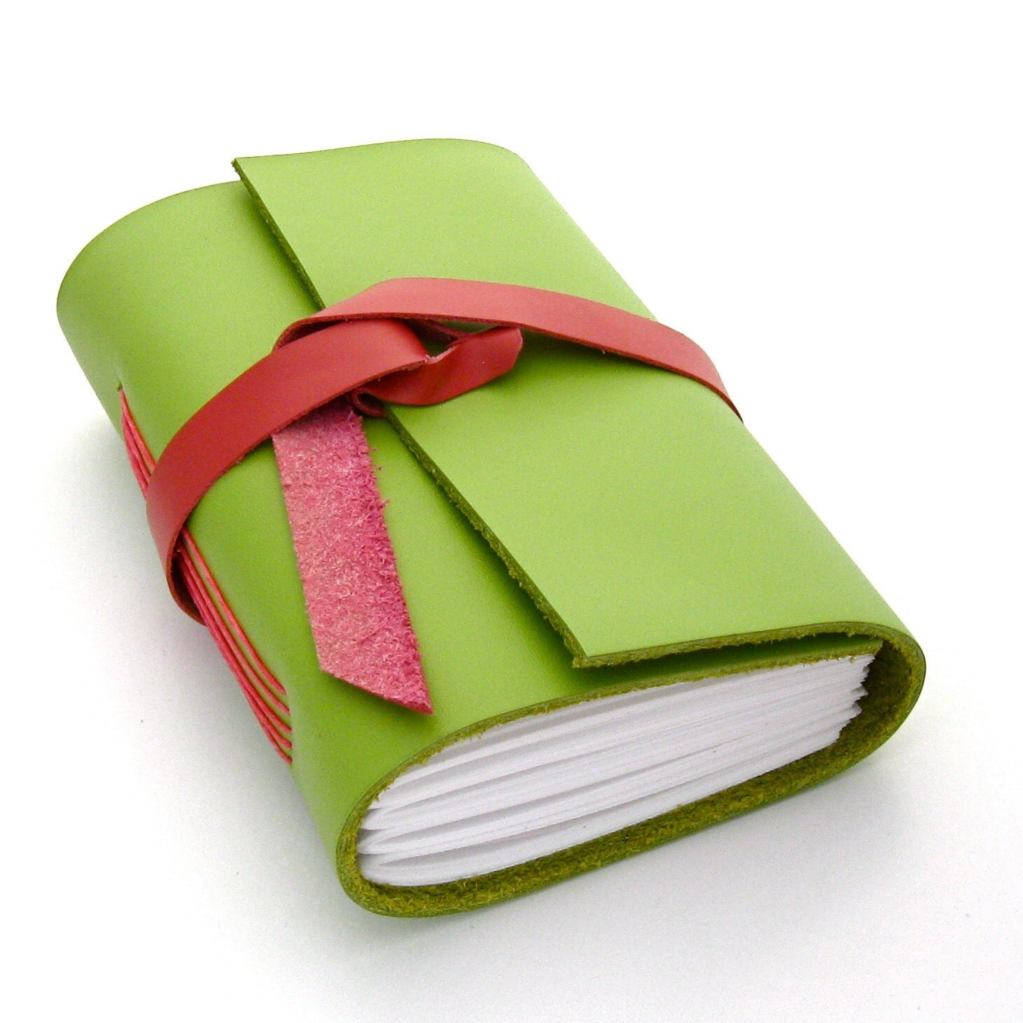 Green Leather Journal and Sketchbook, A Summer Picnic in Kiwi and Watermelon