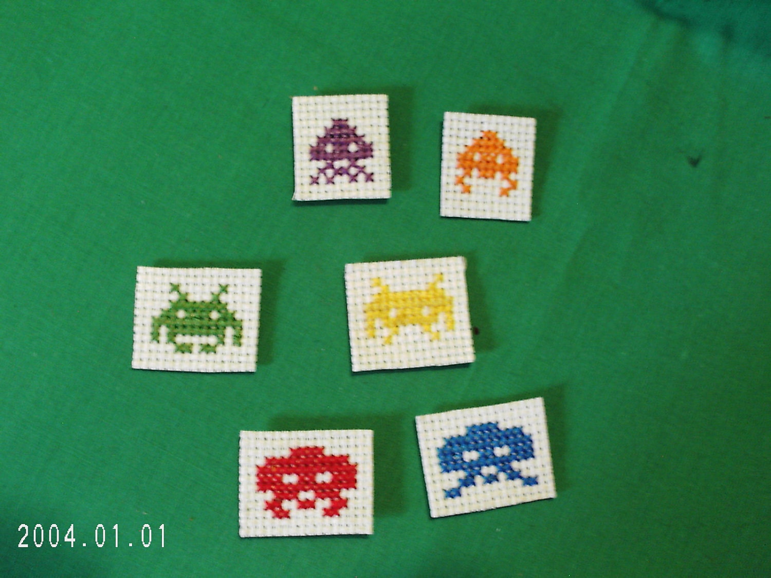 Space Invaders Magnets Atari Aliens Cross Stitched Fridge Magnets - SnarkyLittleStitcher