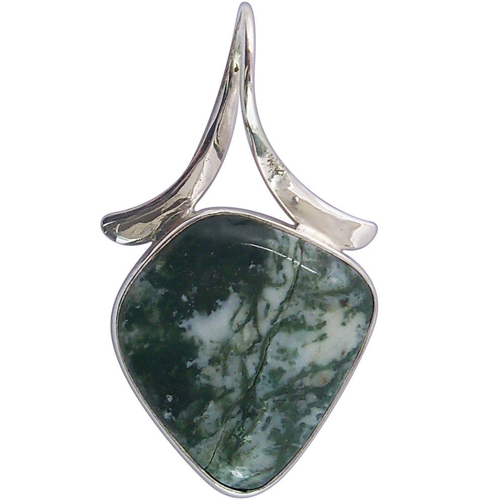 Tree Agate and Sterling Silver Pendant  ptref2001