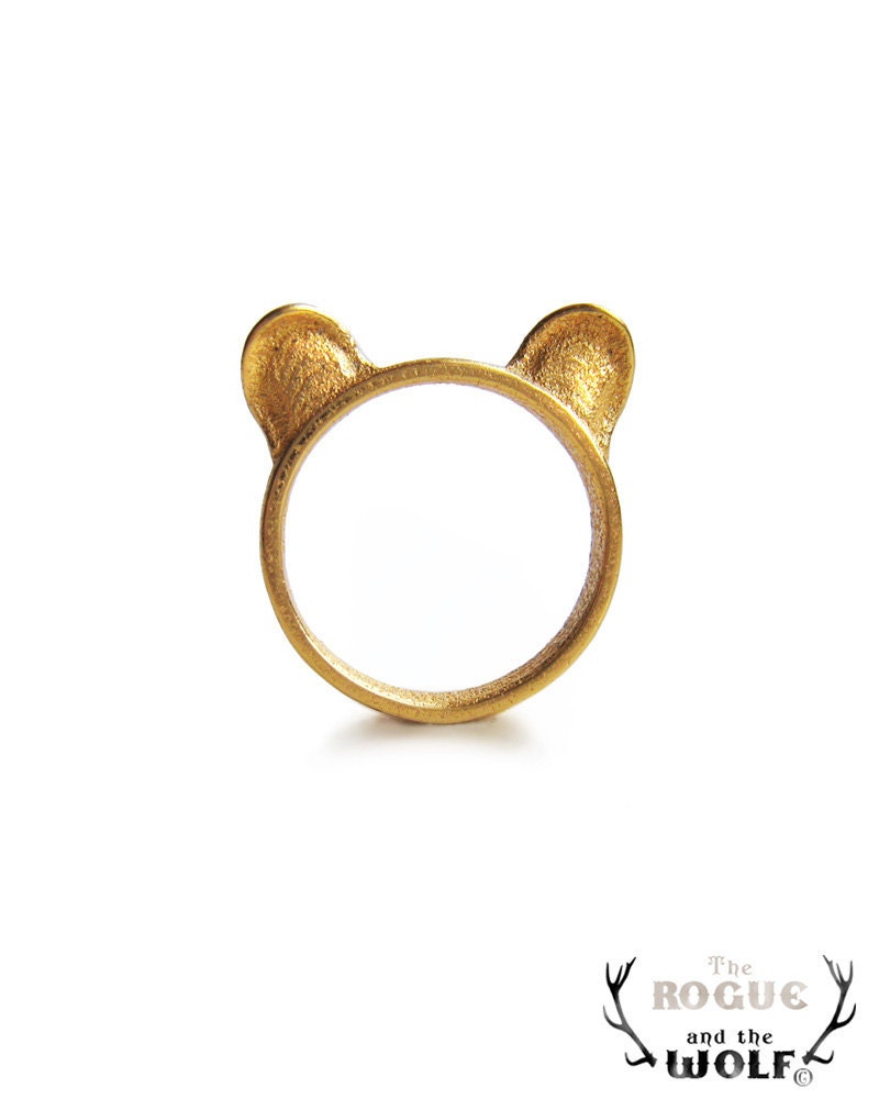 Gold Plated Grizzly Bear Ears Ring, brown bear ring, animal ring, cute ring, Kawaii ring, bear ears, grizzly ears ring, animal jewellery