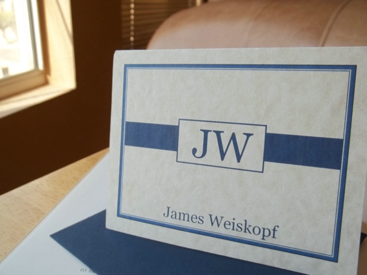 Classic Monogram Band in Navy Notecards. Stationery Set. 10 Fold over notecards w/ envelopes.