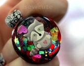 Harajuku Fashion Fun Kawaii Adjustable Raccoon Wildlife Love Glittery Resin Dome Ring - One of a Kind by isewcute