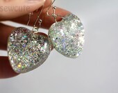 Resin Earrings.... Dangly Glitter Hearts Silver Glitter Sparkle So Much... by isewcute