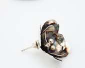 Rose  Earrings- Flower Design  - Black Silver Rose - Recycled Sterling Silver - serpilguneysudesigns