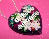 I Love Blythe Necklace Doll Lover Resin Statement Heart Shape Floral Glitter Pendant by isewcute