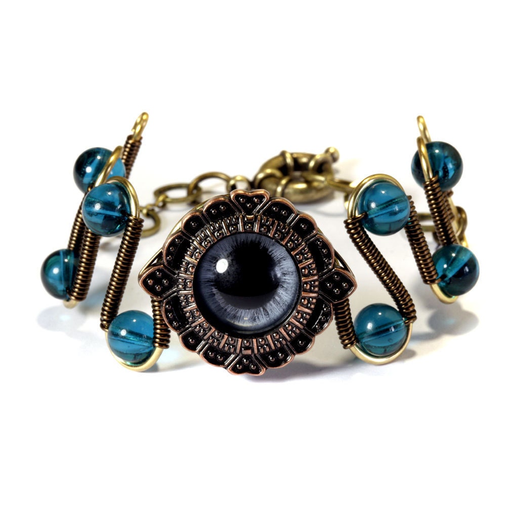 Steampunk Jewelry - Blue Beholder Eye Bracelet