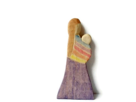 Custom Babywearing Figure, Wooden Babywearing Mama, Wooden Mother and Baby - LittleWoodlanders