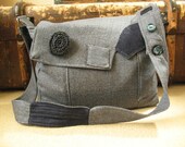 Recycled Upcycled Jacket Eco Messenger Shoulder Bag with side pocket - ILLANA  in Stock OOAK