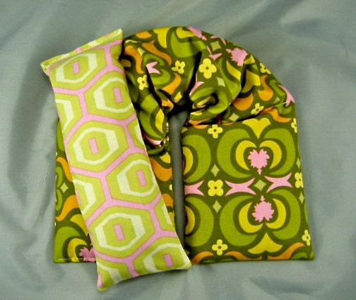 Herbal Therapy Heat Wrap Eye Pillow Set Organic Flaxseed Rice Lavender Scented  Garden Maze Green Gift Ideas