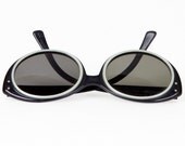 60s Sunglasses Black White Plastic Pinup Cat Eye Vintage