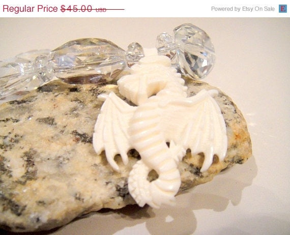 MothersDaySale For the Love of the White Dragon   (Carved  White Dragon Necklace)