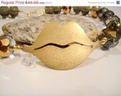 MothersDaySale For the Love of the Bad Girl   (Gold Plated Crystal Quartz, Lips Necklace)