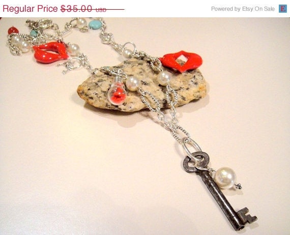 MothersDaySale For the Love of a Grandmother    (Red Lip Skeleton Key Necklace)