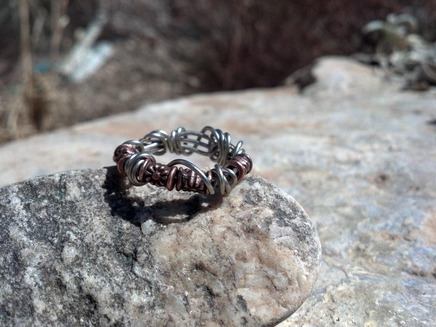 Simply Twisted Copper and Alpaca Silver Ring US size 9