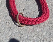 SALE Hemp and Brass Necklace Wrap Bracelet in Red with Vintage Brass Heart Outline Charm