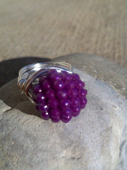 50% offRaspberry ring vintage bead wrapped in silver size 6.5