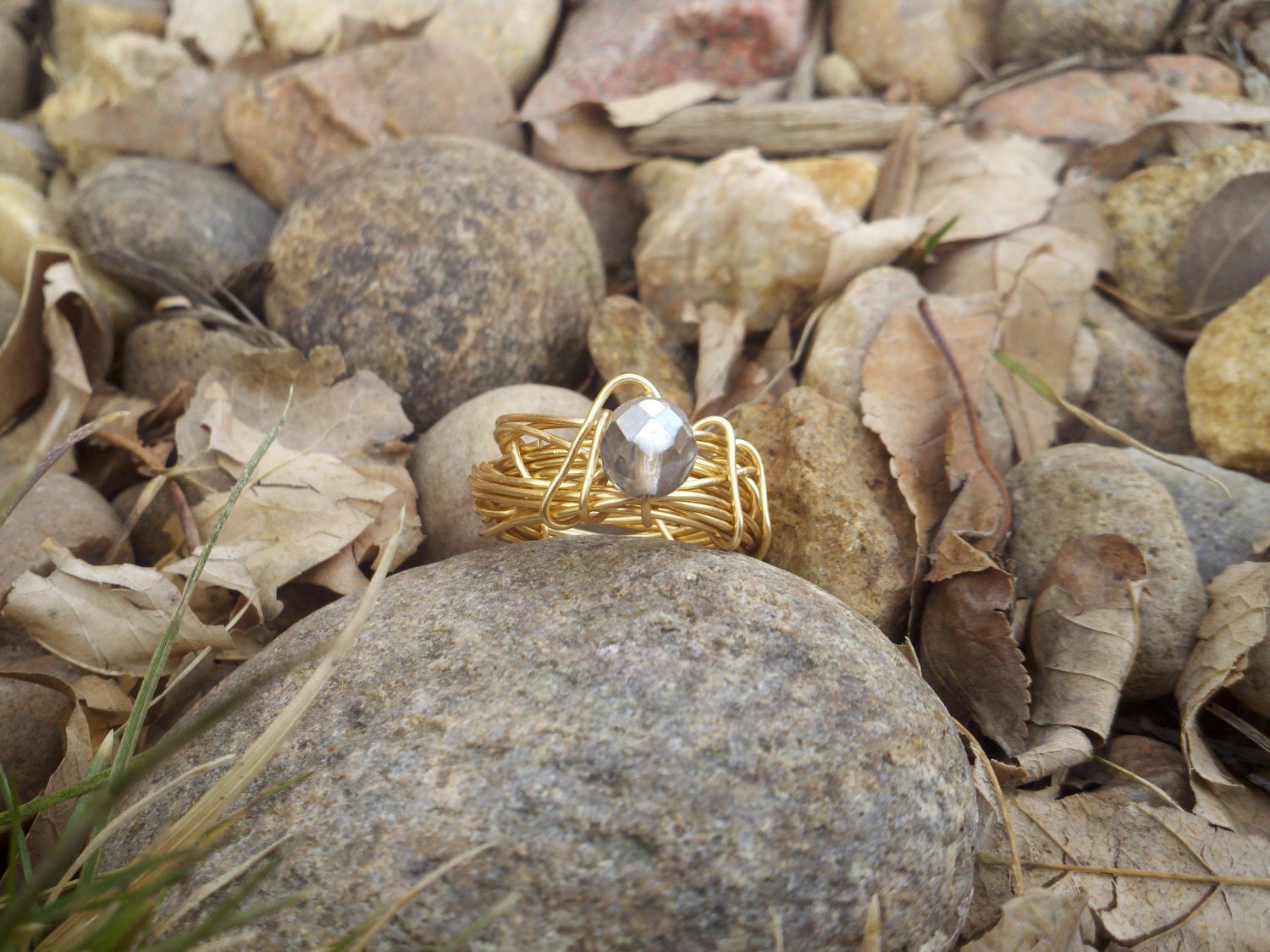 SALE Merlin's Gold ring. Nebulus with Mirror Finish Czech Crystal Size 9 US