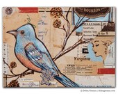 Bird Art Print on Wood, DG MINI Bluebird, Sing-a-long