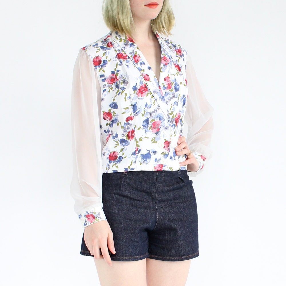 vintage 90's ROSE RESORT floral sheer sleeve cropped blazer jacket