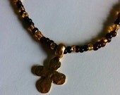 Gold Hammered Cross Necklace on Gold Mix