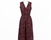 70s Vintage Dress Paisley Burgundy Purple Small Medium