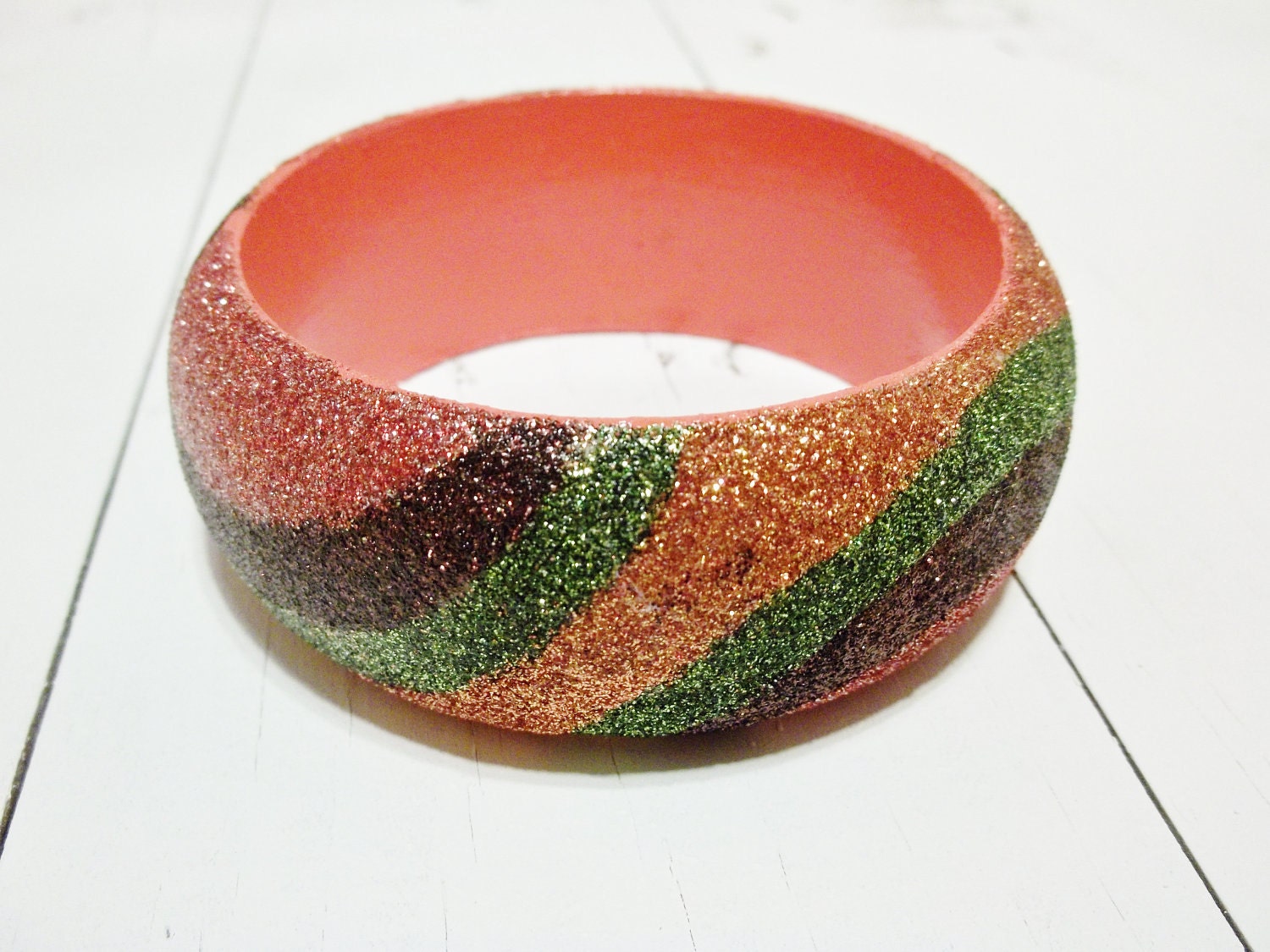 Solid Glitter Bangle Bracelet in Coral, Green, Brown and Gold