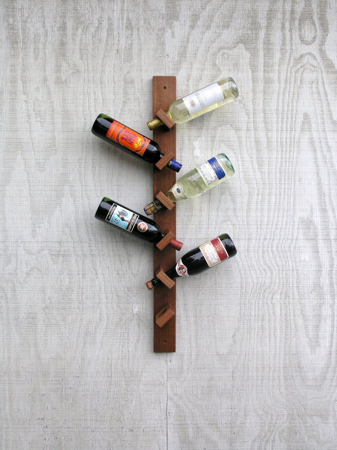 Fathers Day Gift - Modern Rustic Hanging Wine Rack - Exotic African Makore wood - 6 bottle wine rack - ReclaimedTrends
