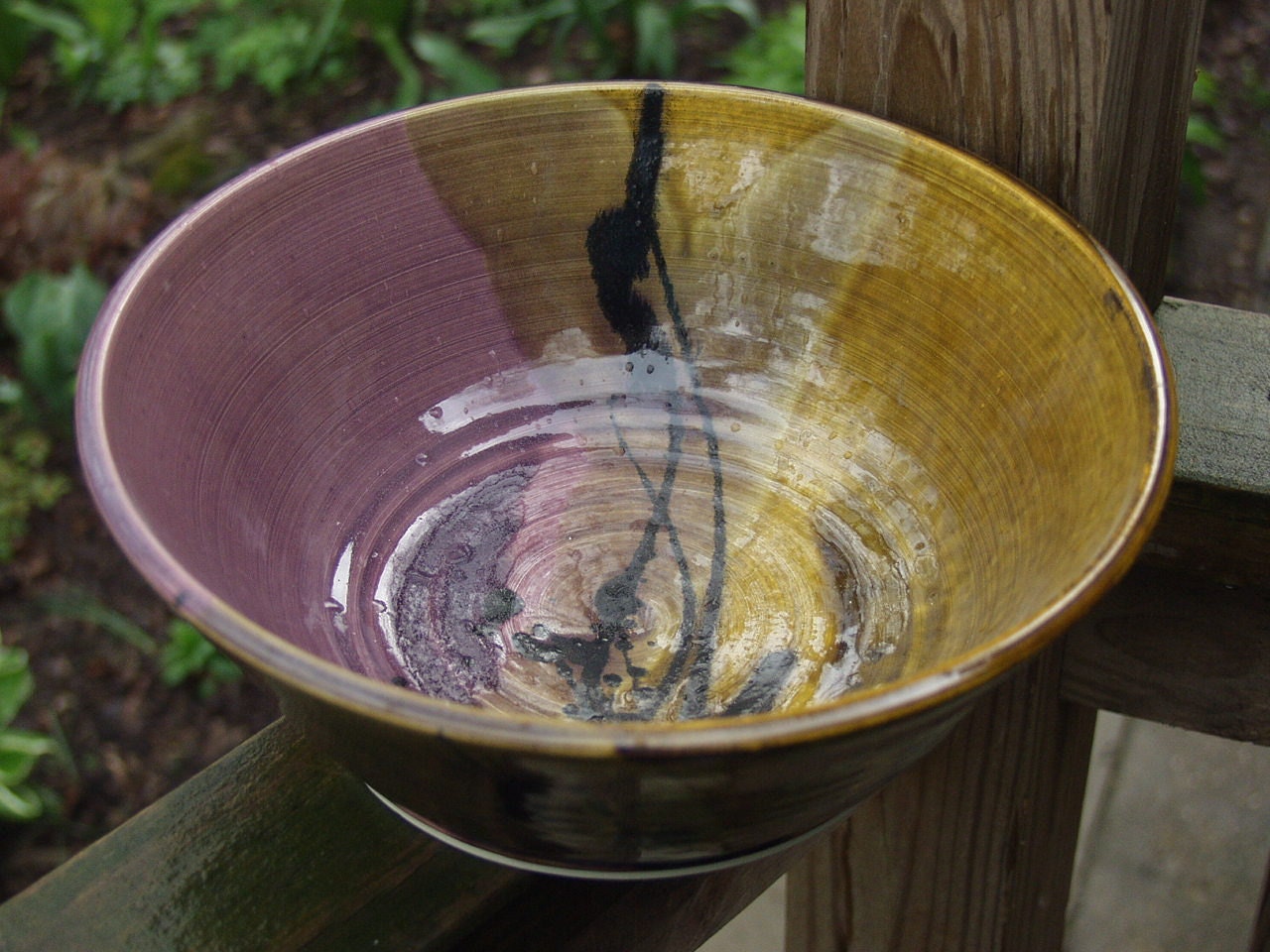 Large Serving Deep Salad BowlLemongrass Plum with Black Splash Ready to Ship