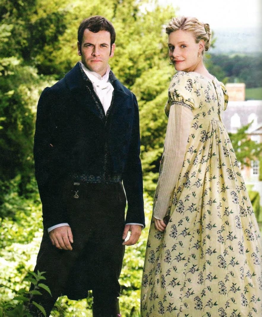 Regency Dress. EMMA. Proposal Gown. Yellow/Blue Print Gown. CUSTOM MADE.