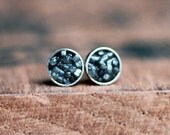 Raw black diamond stud earrings - raw diamond crystals - sterling silver stud - Raw collection
