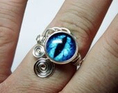 Adjustable Steampunk Wire Wrap Taxidermy Turquoise Blue Evil Dragon Eye Ring