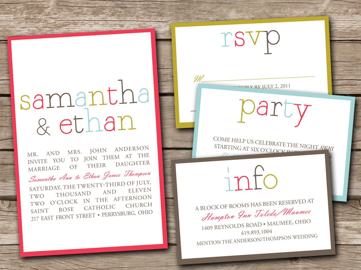 Custom Colorblock Wedding Invitations - PuttinOnTheGlitz4U Custom Colorblock Wedding Invitations - PuttinOnTheGlitz4U