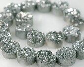 sparkling SILVER DRUZY coin beads 10mm cabochan shape Drusy beads - 2 beads