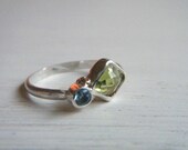Echoes Peridot and Aquamarine in Silver with 14kt Gold Accent Size 6 1/2