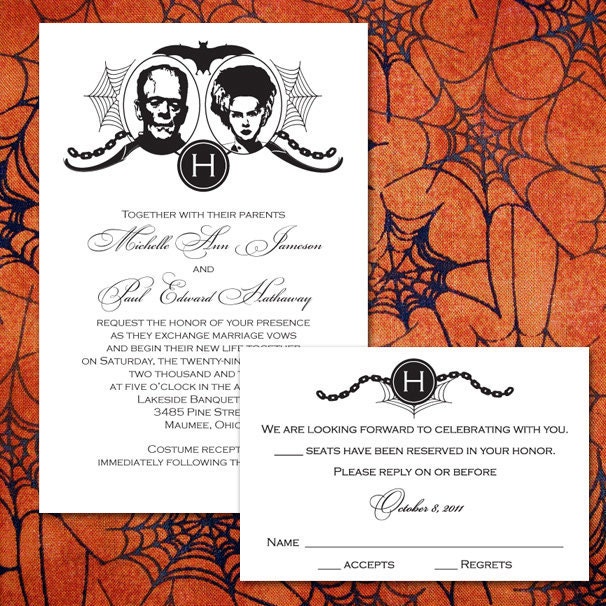 Custom Frankenstein Halloween Wedding Invitations - PuttinOnTheGlitz4U Custom Frankenstein Halloween Wedding Invitations - PuttinOnTheGlitz4U