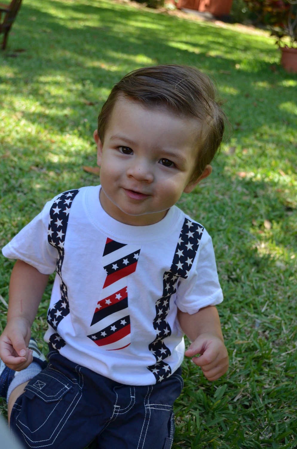 Boy Onesie Baby 4th of July Onesie Boy Tie Onesie with Suspenders RED WHITE BLUE Stars and Stripes Photo Prop  Summer Birthday Outfit