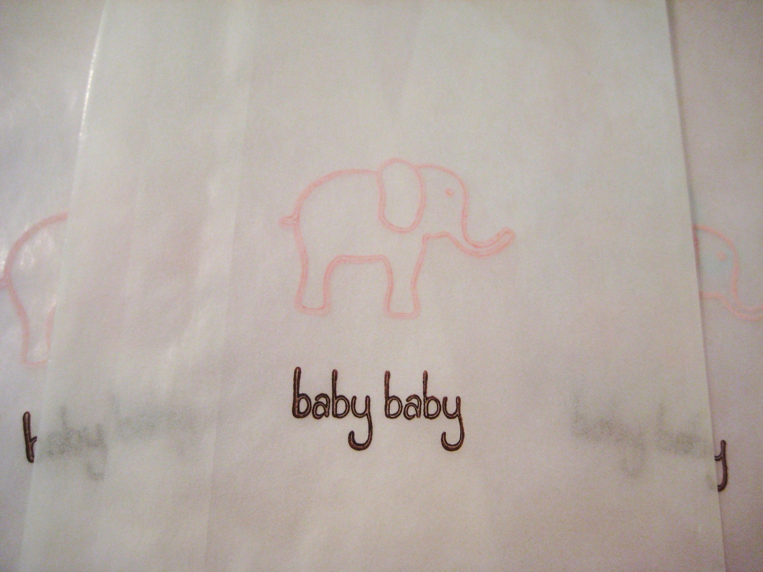 Baby shower glassine favor bags, pink or blue baby elephants, set of 20