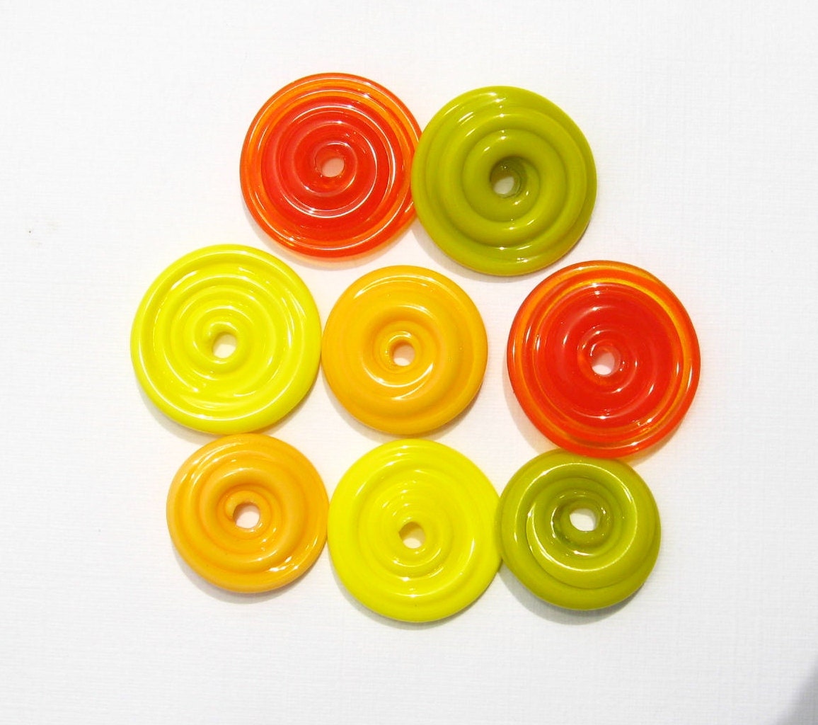Glass Handmade Disks - Juicy Disks (8) Handmade Lampwork Glass Beads SRA