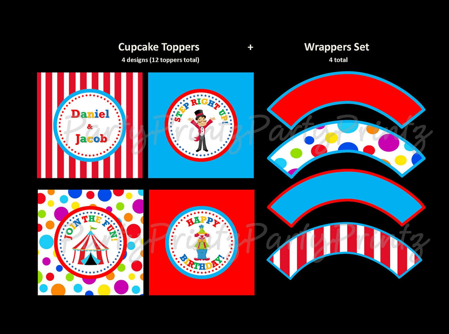 Printable- Circus / Carnival - Cupcake Toppers & Wrappers Set Il_170x135