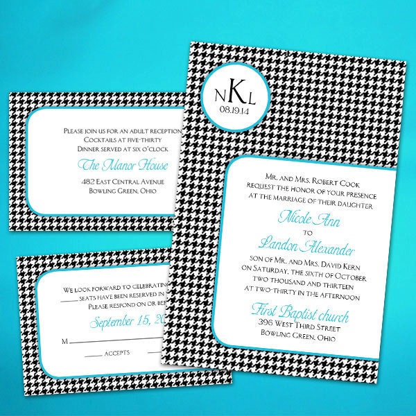 Custom Houndstooth Wedding Invitations - PuttinOnTheGlitz4U Custom Houndstooth Wedding Invitations - PuttinOnTheGlitz4U