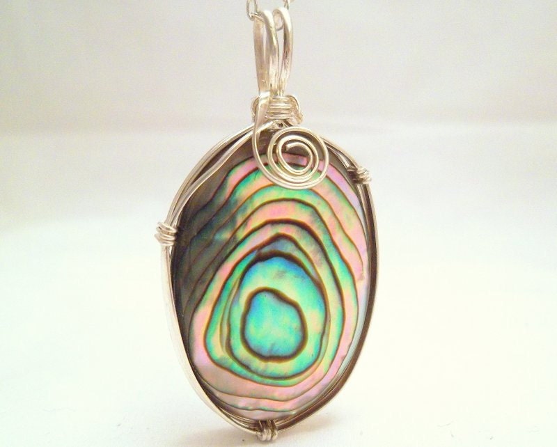 Abalone Shell Necklace Wire Wrapped in Sterling Silver
