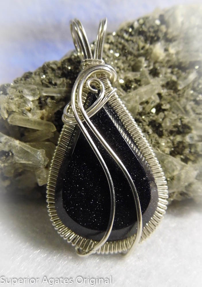 Blue Gold stone Wire Wrapped Pendant