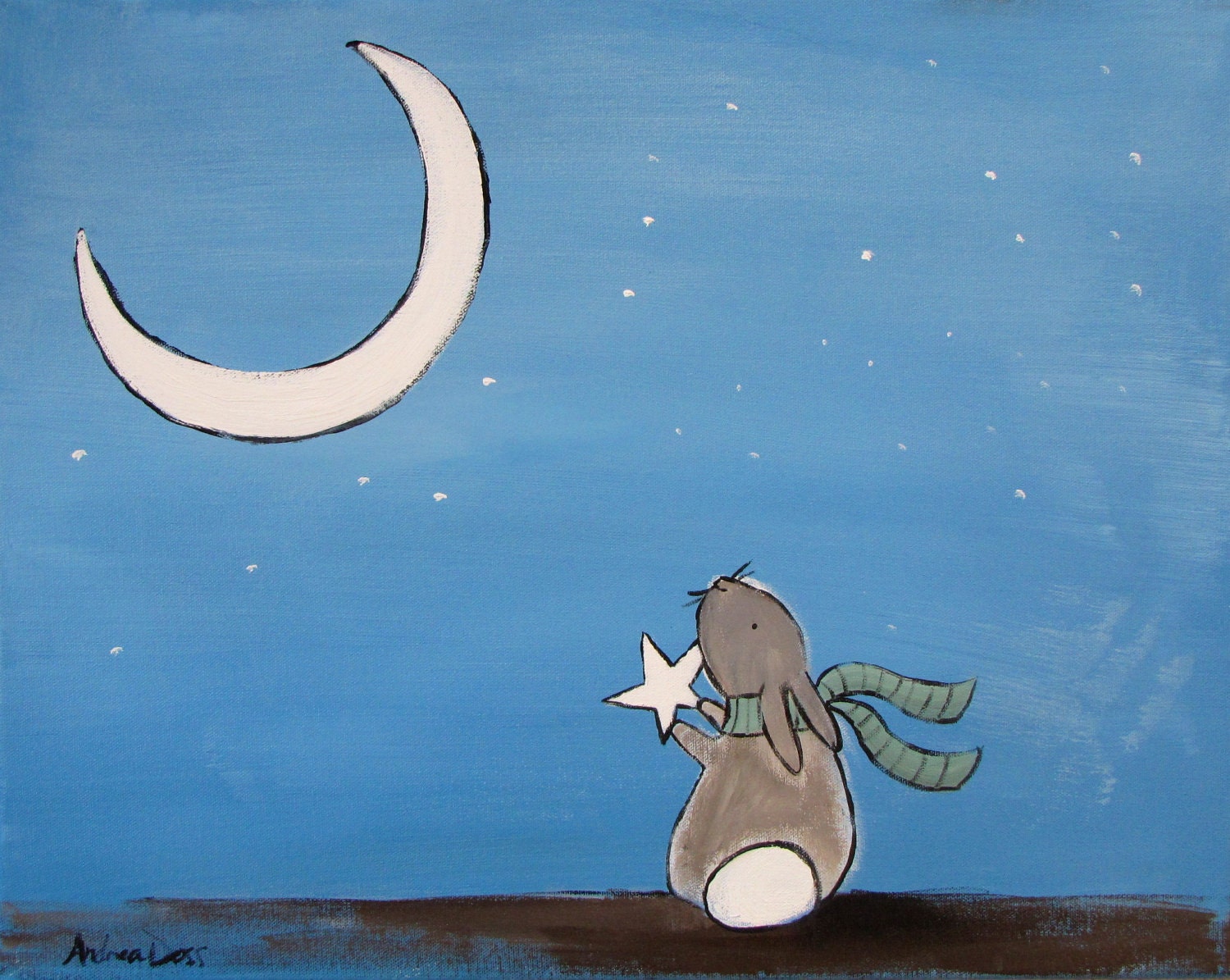 Whimsical Childrens Nursery Art, Artwork for Kids, Bunny Rabbit