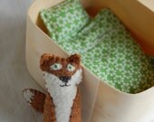 Felt Fox with Wood Box Bed and Mini Quilt