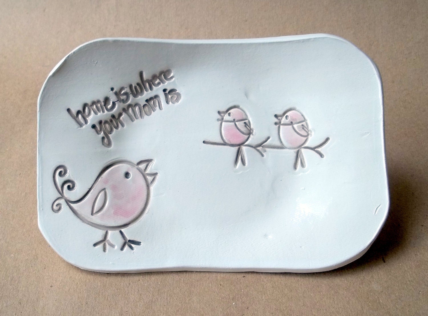 Mom and baby birds  Trinket  Dish