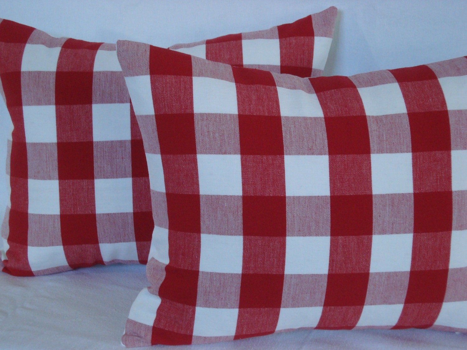 Woven Red and White Check  Cottage Chic Decorative Accent Lumbar Pillow 17X13 - CreativeTouchDecor