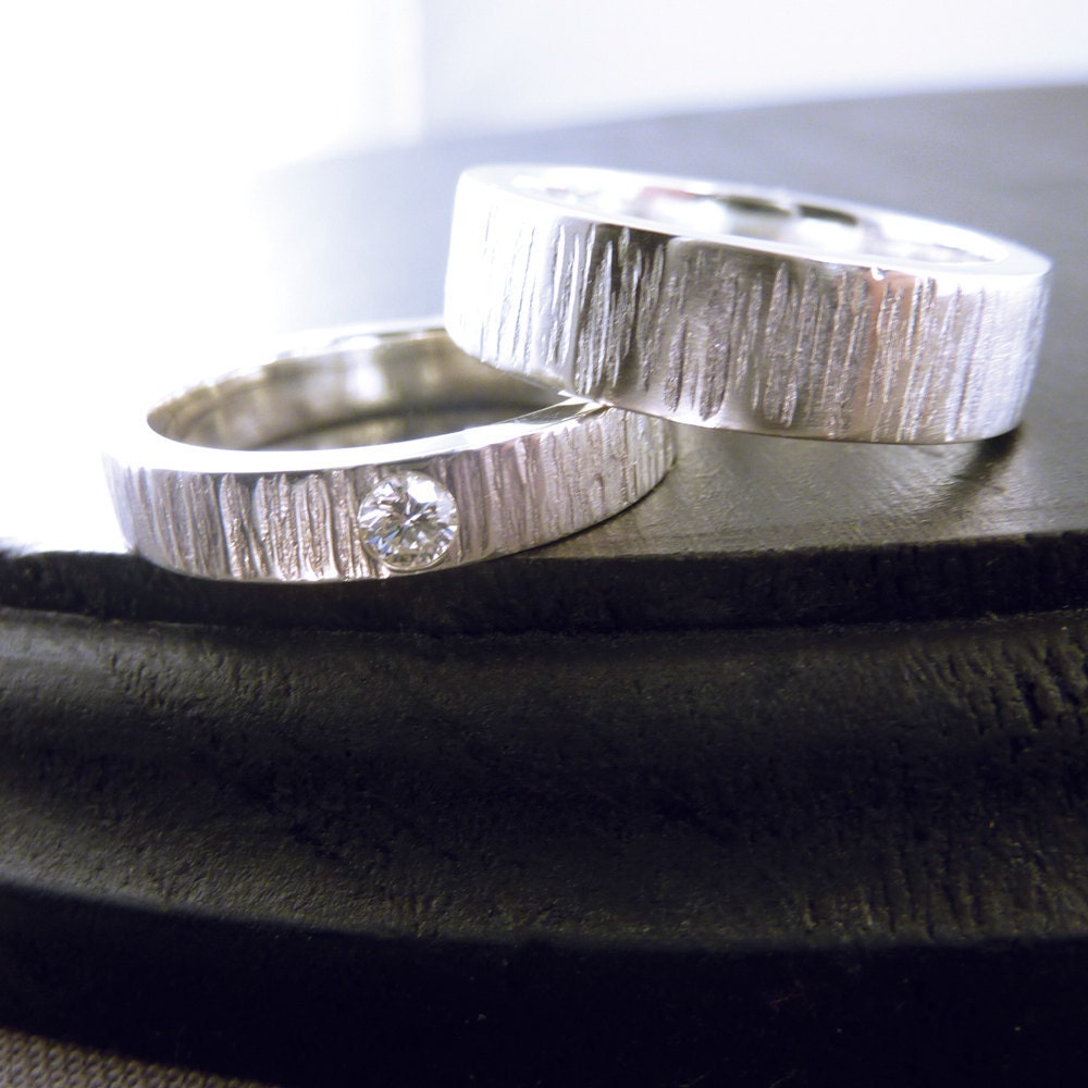Wedding Rings - Wood Grain Sterling Silver